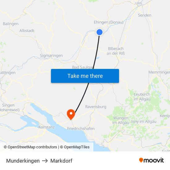 Munderkingen to Markdorf map