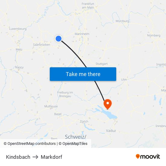 Kindsbach to Markdorf map