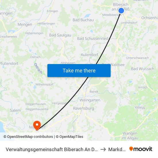 Verwaltungsgemeinschaft Biberach An Der Riß to Markdorf map