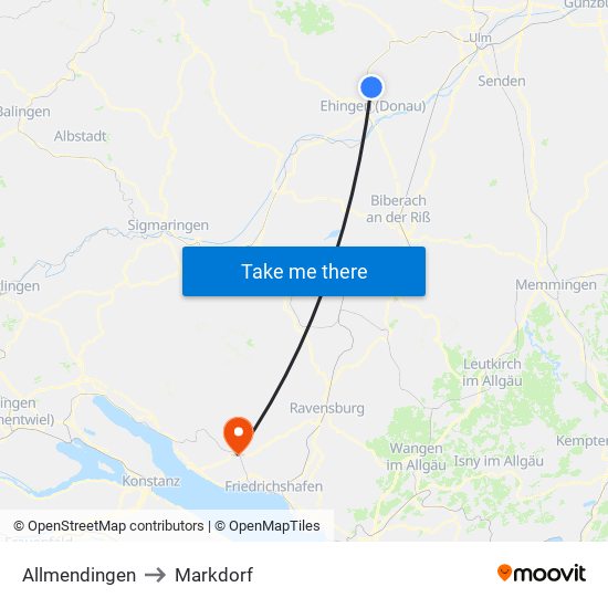 Allmendingen to Markdorf map