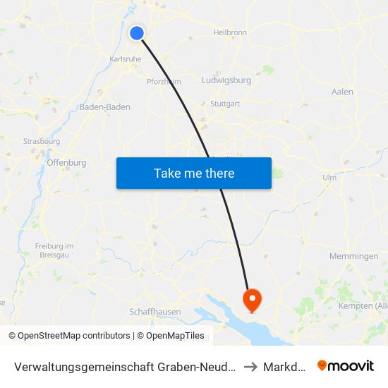 Verwaltungsgemeinschaft Graben-Neudorf to Markdorf map