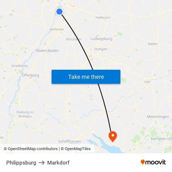 Philippsburg to Markdorf map