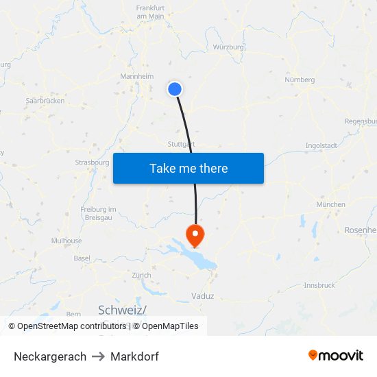 Neckargerach to Markdorf map