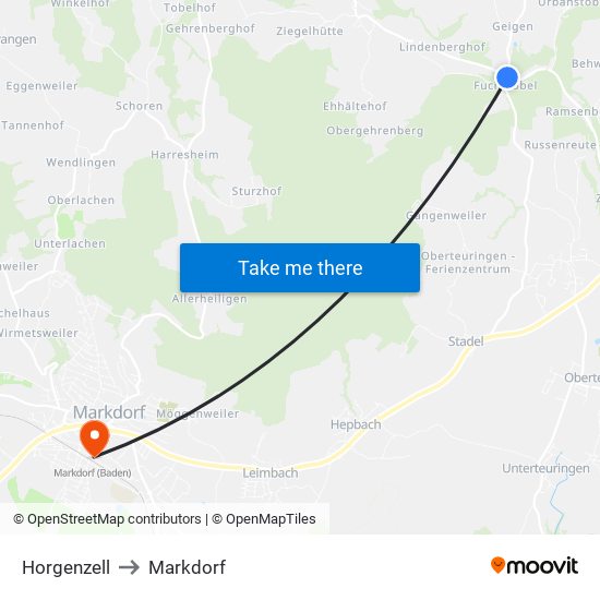 Horgenzell to Markdorf map