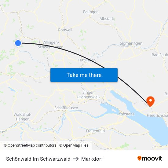 Schönwald Im Schwarzwald to Markdorf map