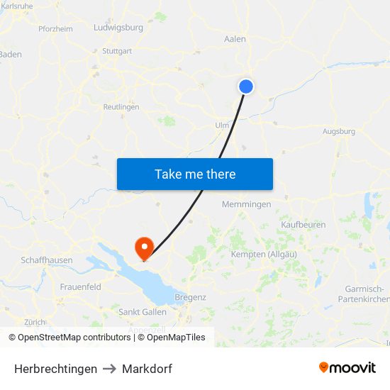 Herbrechtingen to Markdorf map