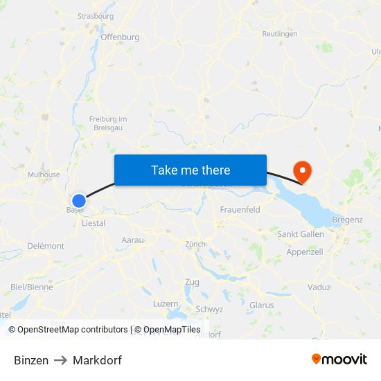 Binzen to Markdorf map