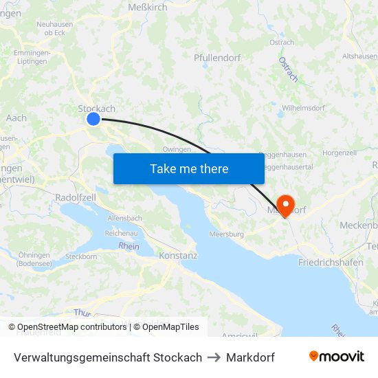 Verwaltungsgemeinschaft Stockach to Markdorf map