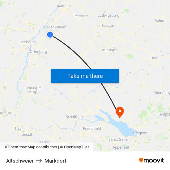 Altschweier to Markdorf map