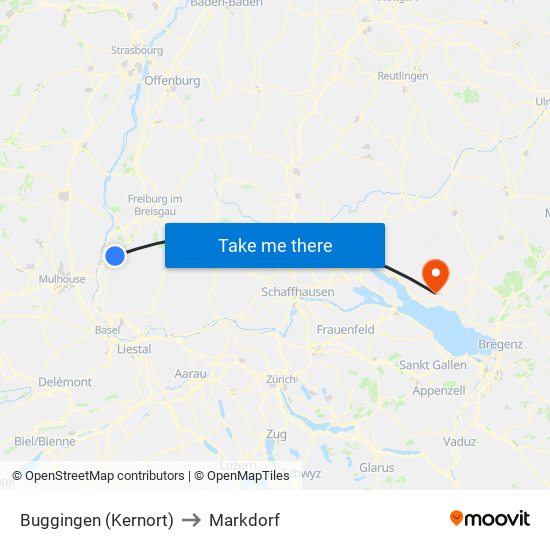 Buggingen (Kernort) to Markdorf map
