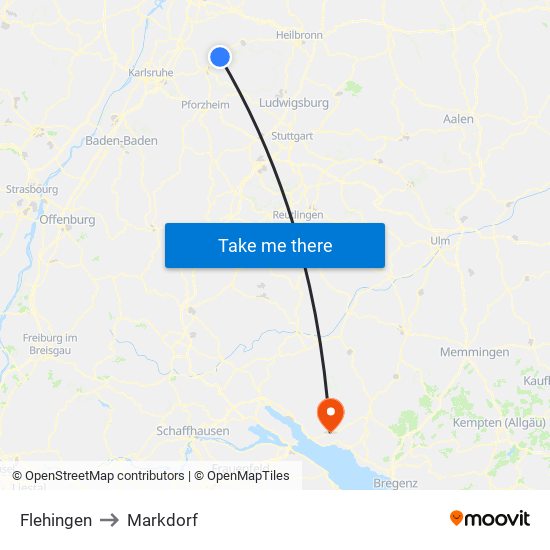 Flehingen to Markdorf map