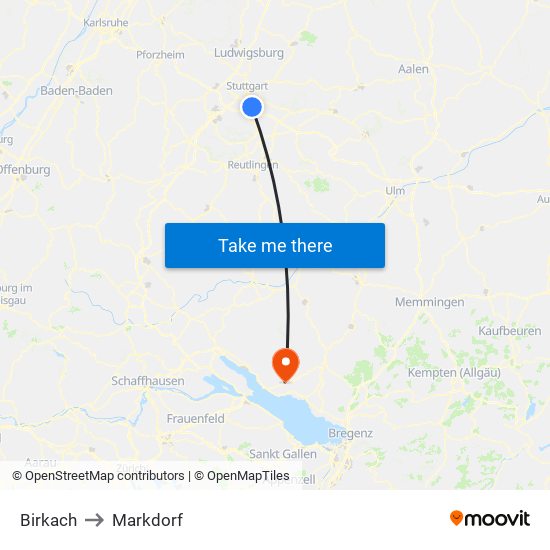 Birkach to Markdorf map