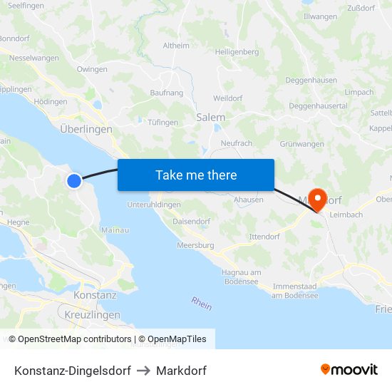 Konstanz-Dingelsdorf to Markdorf map