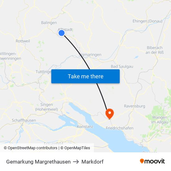 Gemarkung Margrethausen to Markdorf map