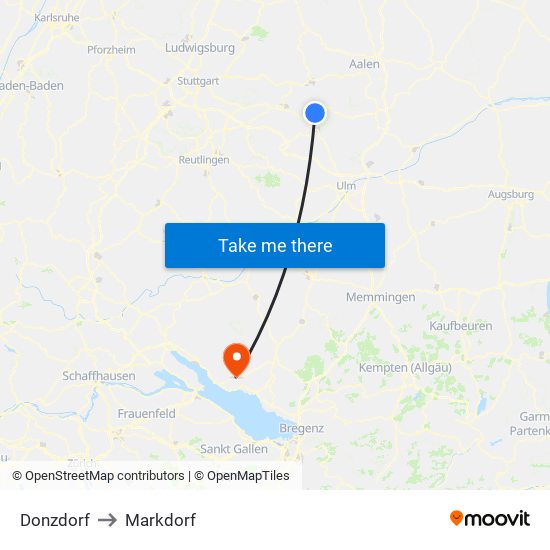 Donzdorf to Markdorf map