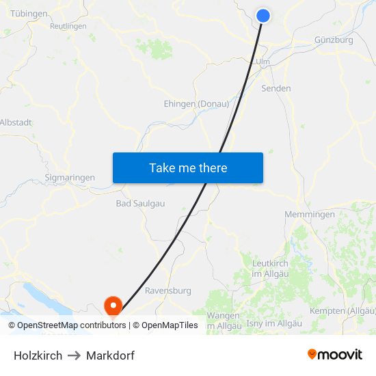 Holzkirch to Markdorf map