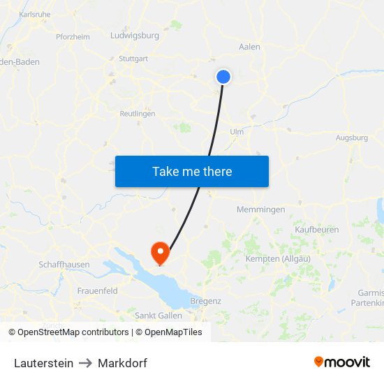 Lauterstein to Markdorf map