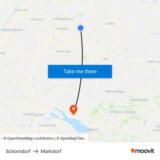 Schorndorf to Markdorf map