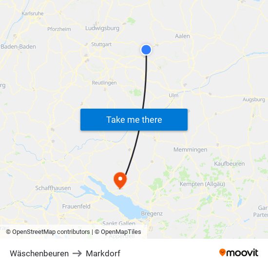 Wäschenbeuren to Markdorf map