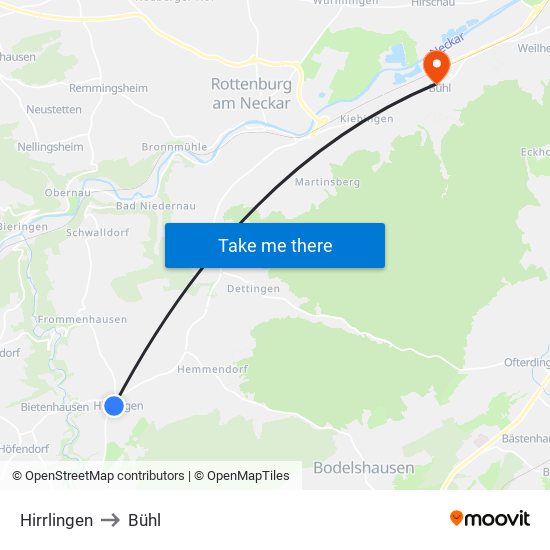 Hirrlingen to Bühl map