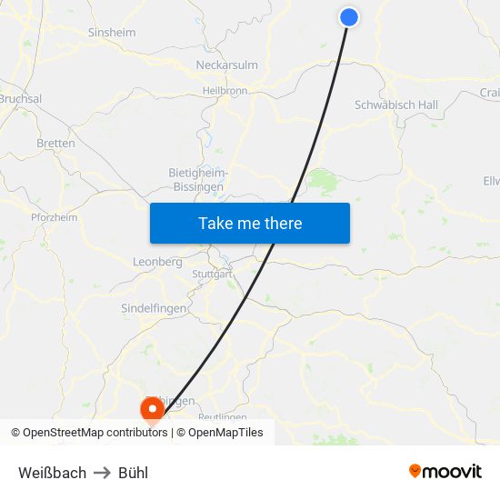 Weißbach to Bühl map
