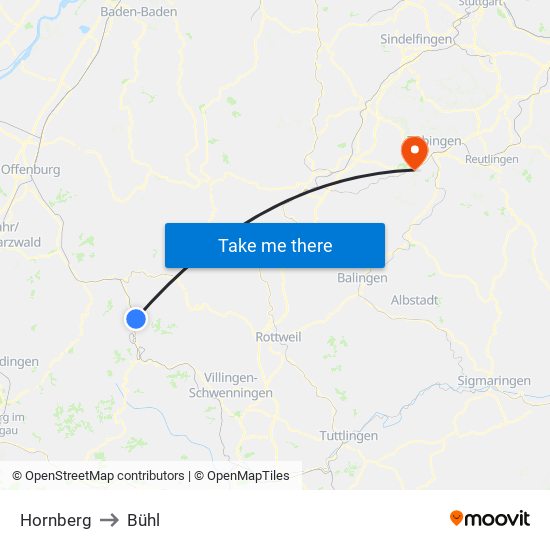 Hornberg to Bühl map