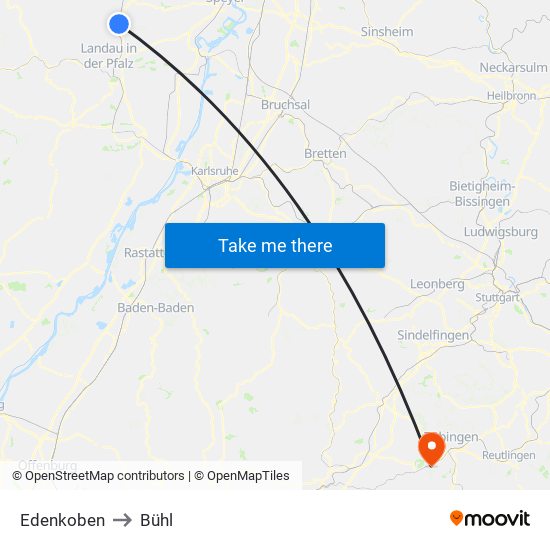Edenkoben to Bühl map