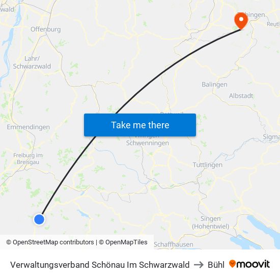Verwaltungsverband Schönau Im Schwarzwald to Bühl map