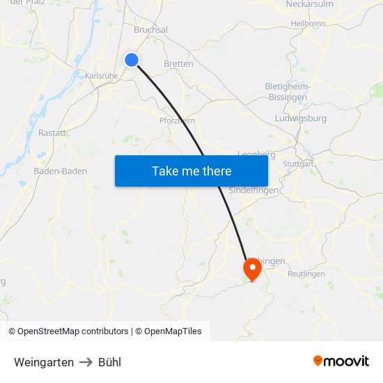 Weingarten to Bühl map