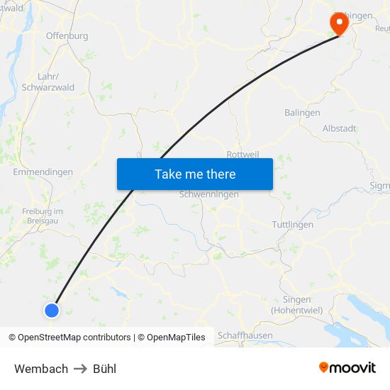 Wembach to Bühl map