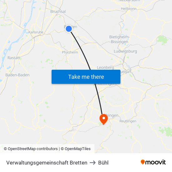 Verwaltungsgemeinschaft Bretten to Bühl map