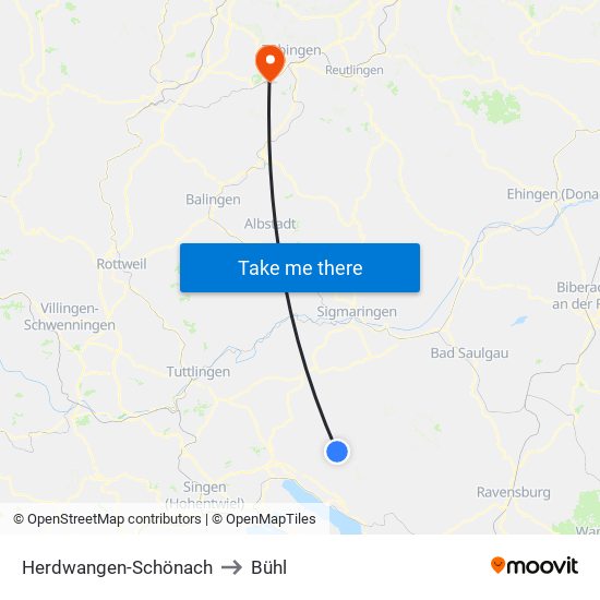 Herdwangen-Schönach to Bühl map