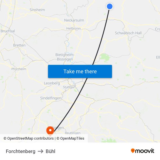 Forchtenberg to Bühl map