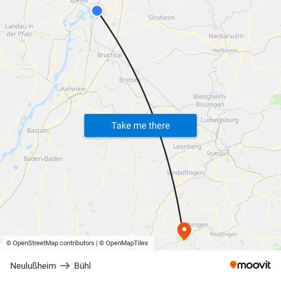 Neulußheim to Bühl map