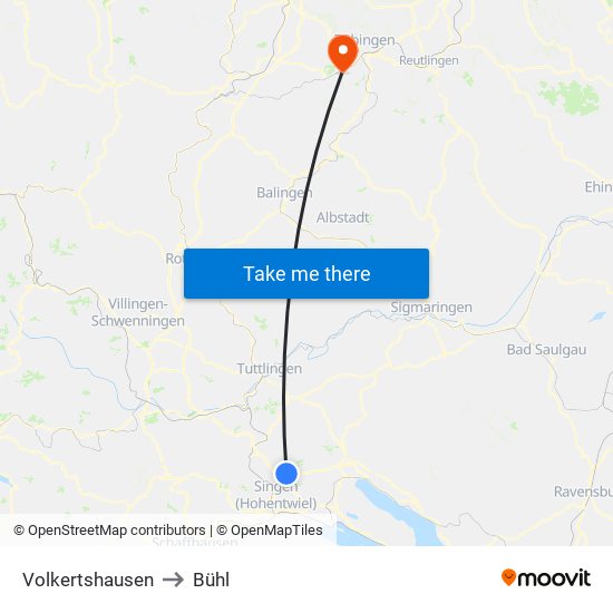 Volkertshausen to Bühl map