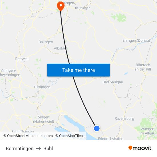 Bermatingen to Bühl map