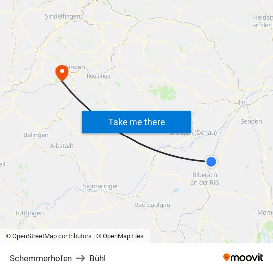 Schemmerhofen to Bühl map