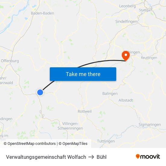 Verwaltungsgemeinschaft Wolfach to Bühl map