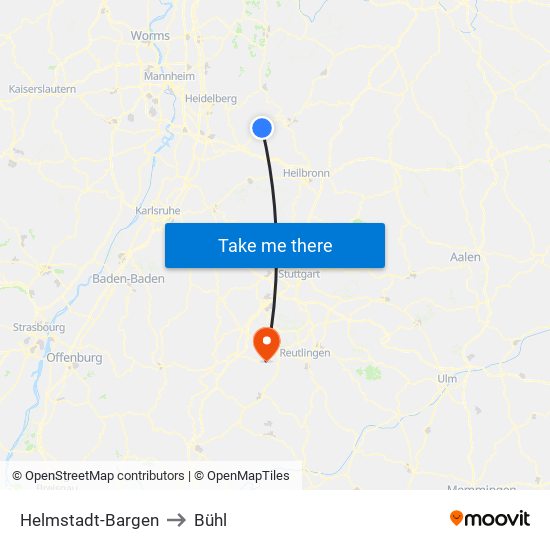 Helmstadt-Bargen to Bühl map