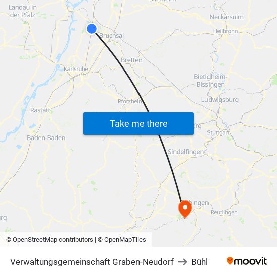 Verwaltungsgemeinschaft Graben-Neudorf to Bühl map