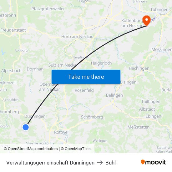 Verwaltungsgemeinschaft Dunningen to Bühl map