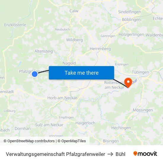 Verwaltungsgemeinschaft Pfalzgrafenweiler to Bühl map