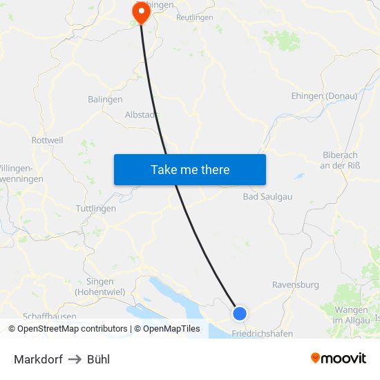 Markdorf to Bühl map