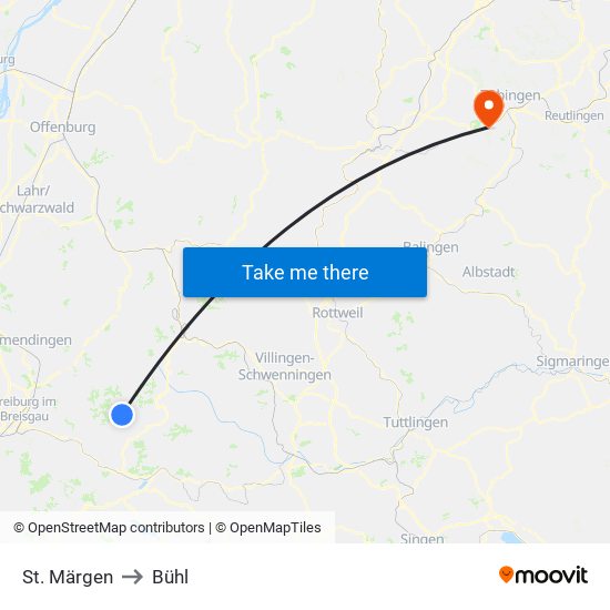 St. Märgen to Bühl map