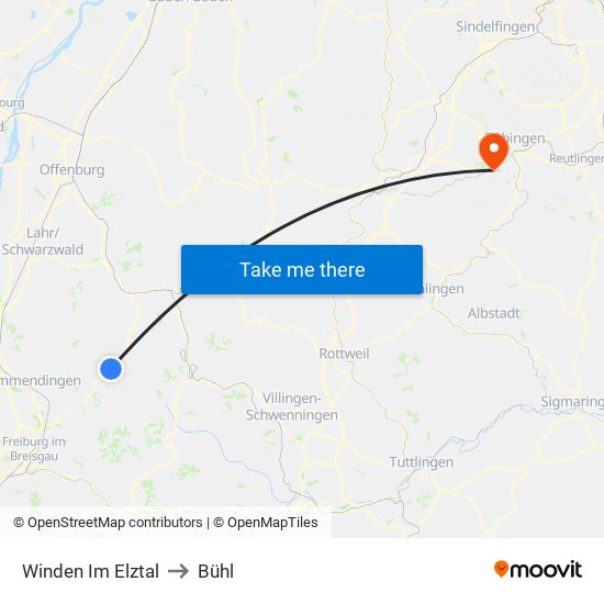 Winden Im Elztal to Bühl map