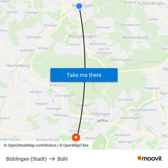 Böblingen (Stadt) to Bühl map