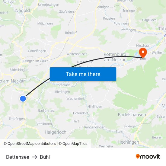 Dettensee to Bühl map