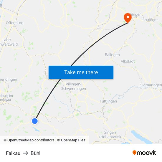 Falkau to Bühl map