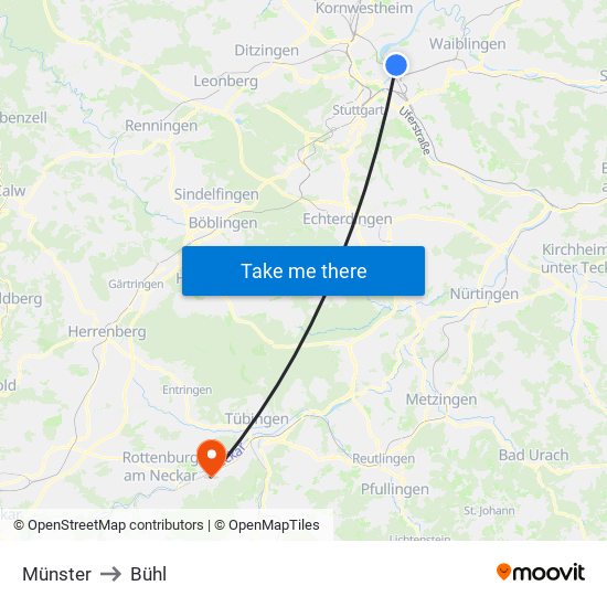 Münster to Bühl map