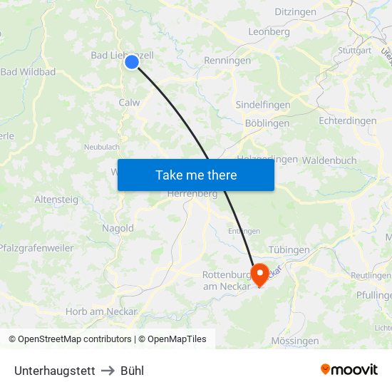 Unterhaugstett to Bühl map